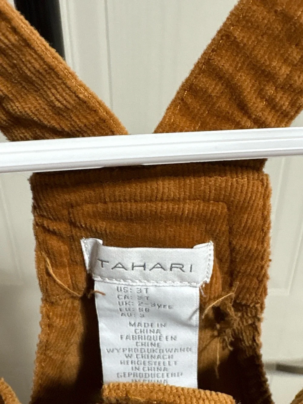 Tahari Kids Rust-Orange Corduroy Button Pinafore